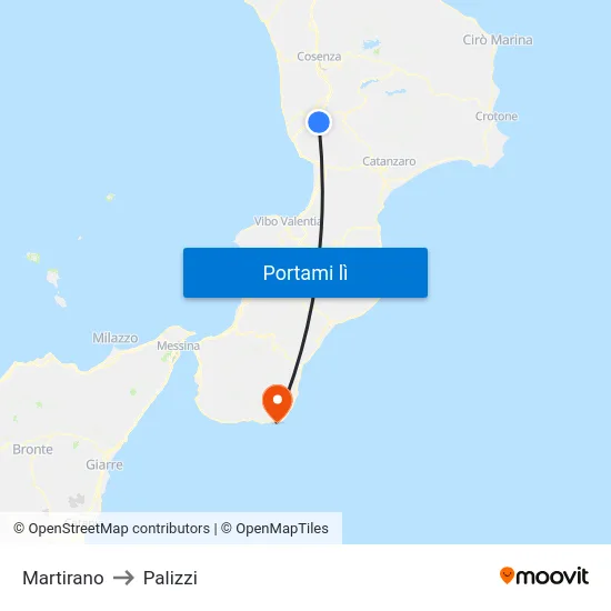 Martirano to Palizzi map