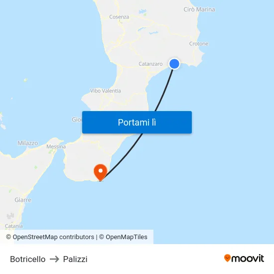 Botricello to Palizzi map
