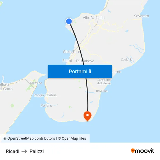 Ricadi to Palizzi map