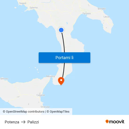 Potenza to Palizzi map