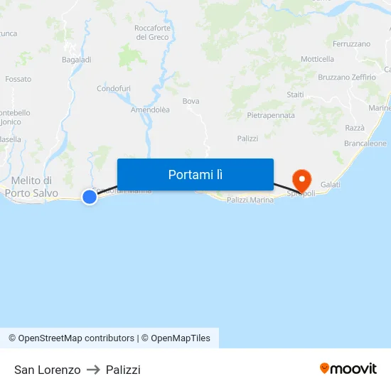 San Lorenzo to Palizzi map