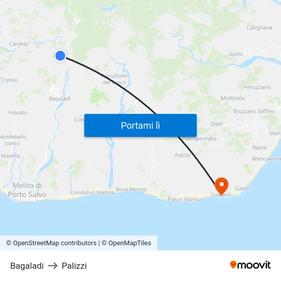 Bagaladi to Palizzi map