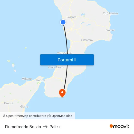 Fiumefreddo Bruzio to Palizzi map