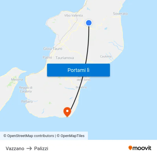 Vazzano to Palizzi map