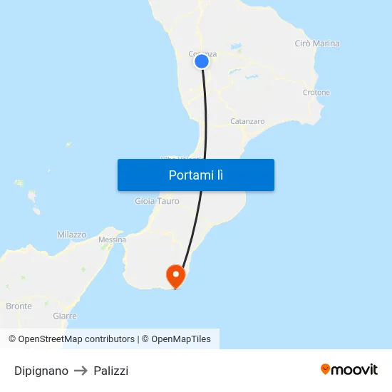 Dipignano to Palizzi map
