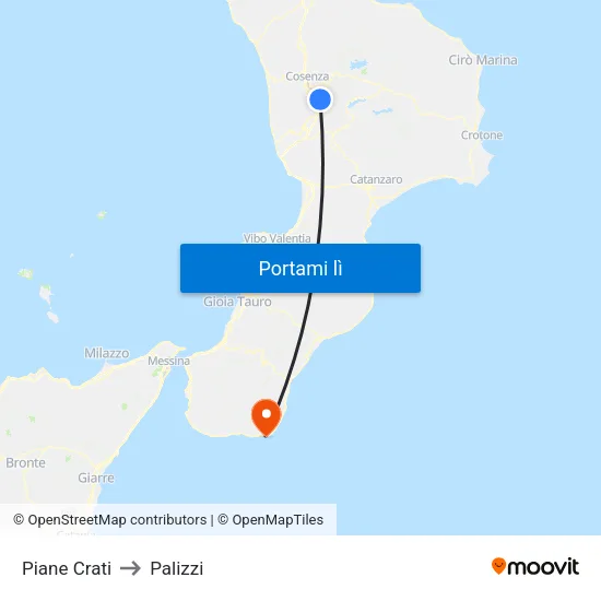 Piane Crati to Palizzi map