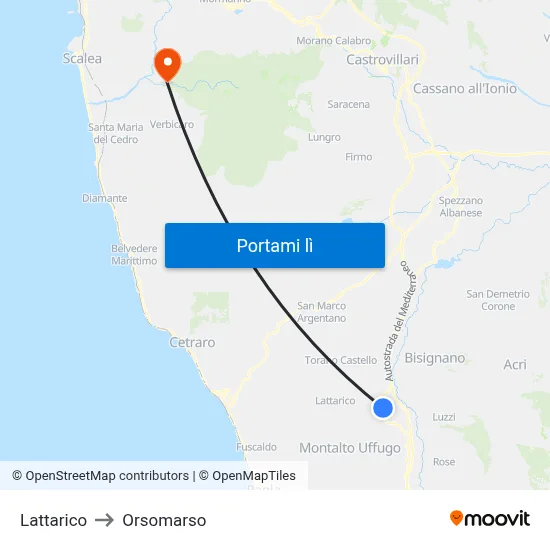 Lattarico to Orsomarso map