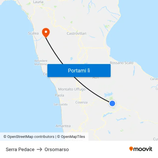 Serra Pedace to Orsomarso map