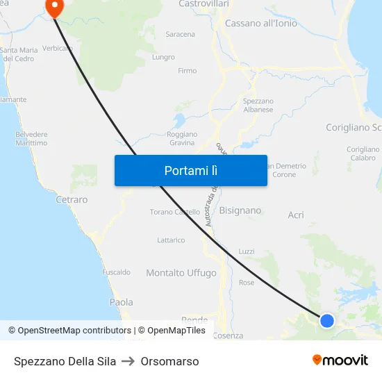 Spezzano Della Sila to Orsomarso map