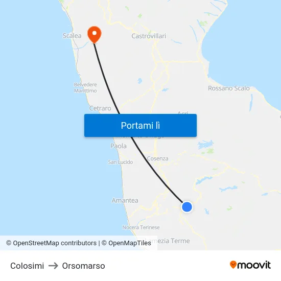 Colosimi to Orsomarso map