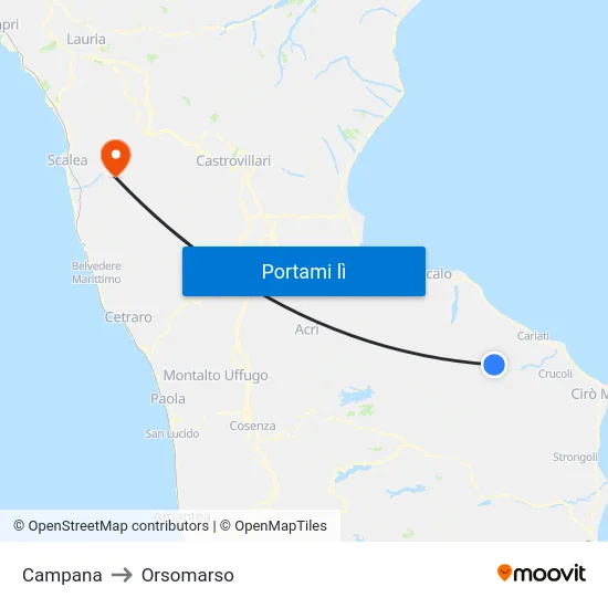 Campana to Orsomarso map