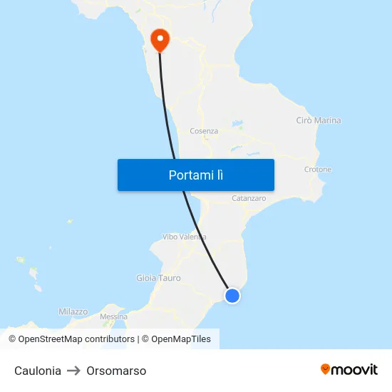 Caulonia to Orsomarso map