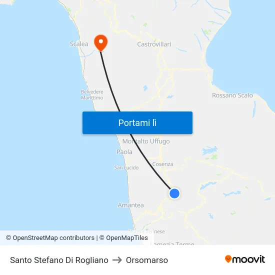 Santo Stefano Di Rogliano to Orsomarso map