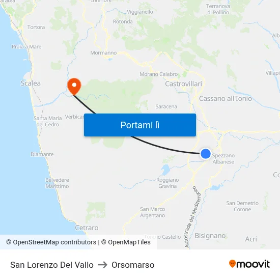 San Lorenzo Del Vallo to Orsomarso map