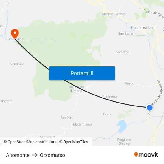 Altomonte to Orsomarso map