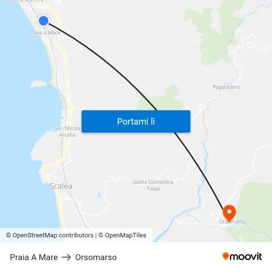 Praia A Mare to Orsomarso map