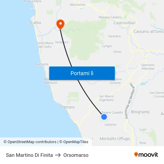 San Martino Di Finita to Orsomarso map