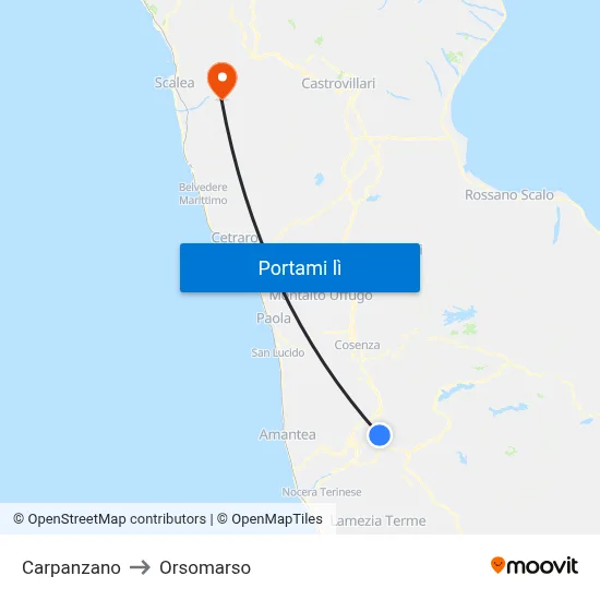 Carpanzano to Orsomarso map