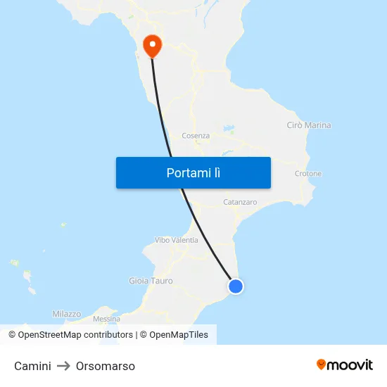 Camini to Orsomarso map