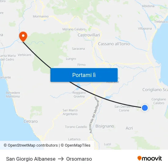 San Giorgio Albanese to Orsomarso map