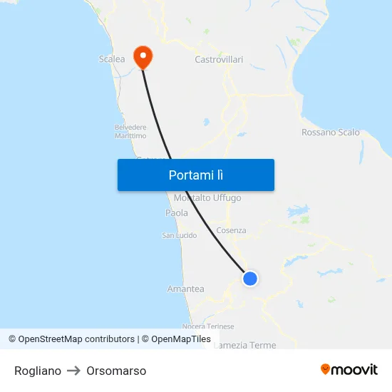 Rogliano to Orsomarso map