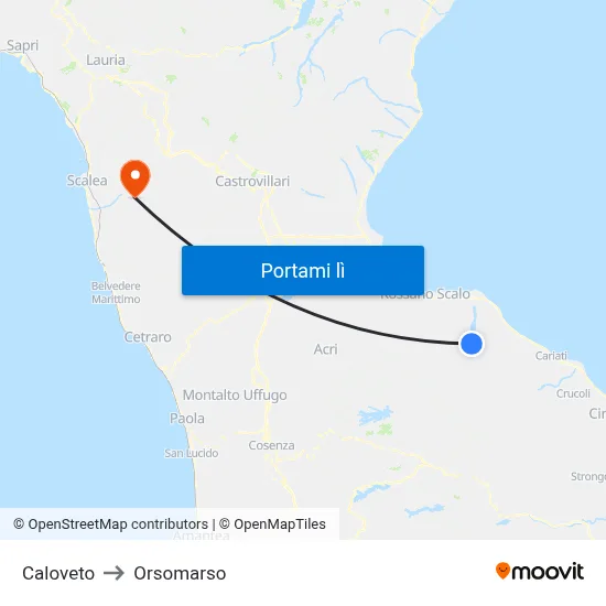Caloveto to Orsomarso map