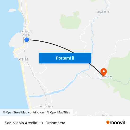San Nicola Arcella to Orsomarso map