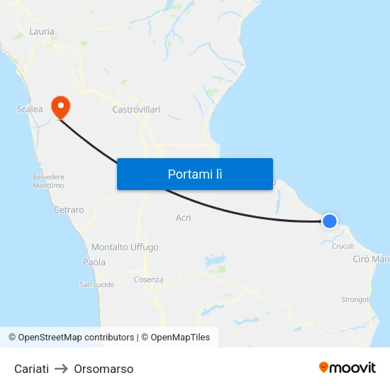 Cariati to Orsomarso map