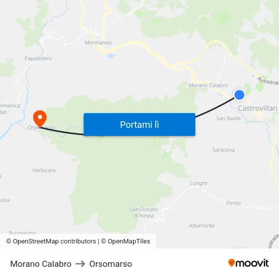 Morano Calabro to Orsomarso map