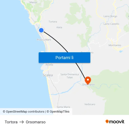 Tortora to Orsomarso map