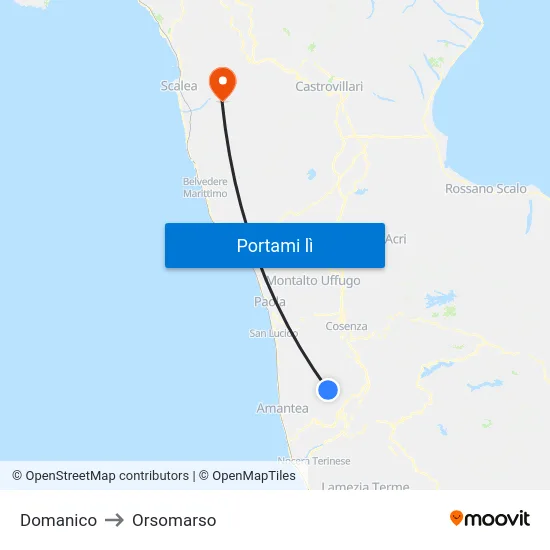 Domanico to Orsomarso map