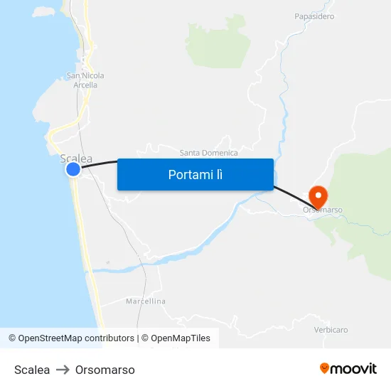 Scalea to Orsomarso map