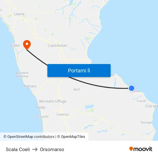 Scala Coeli to Orsomarso map