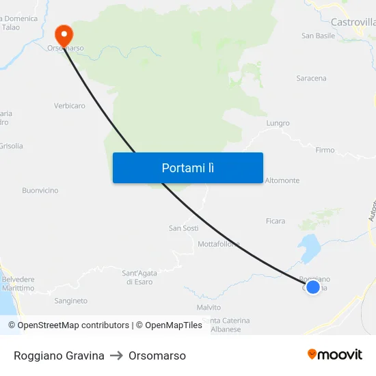 Roggiano Gravina to Orsomarso map