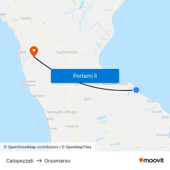 Calopezzati to Orsomarso map