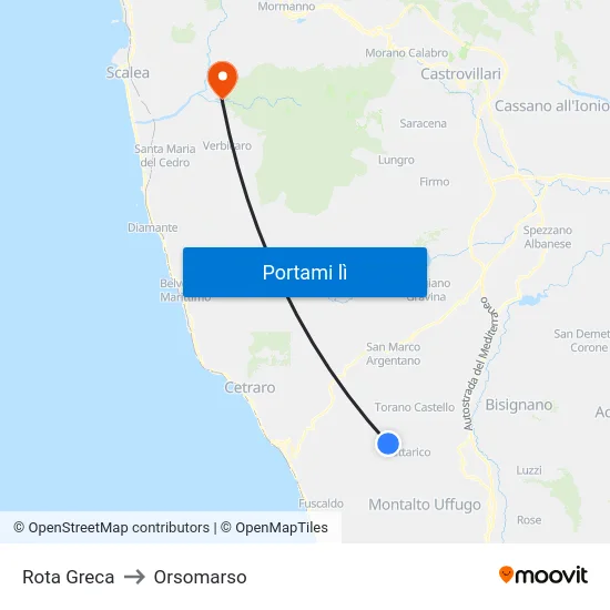 Rota Greca to Orsomarso map