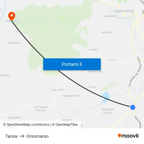 Tarsia to Orsomarso map