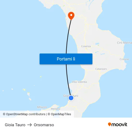 Gioia Tauro to Orsomarso map