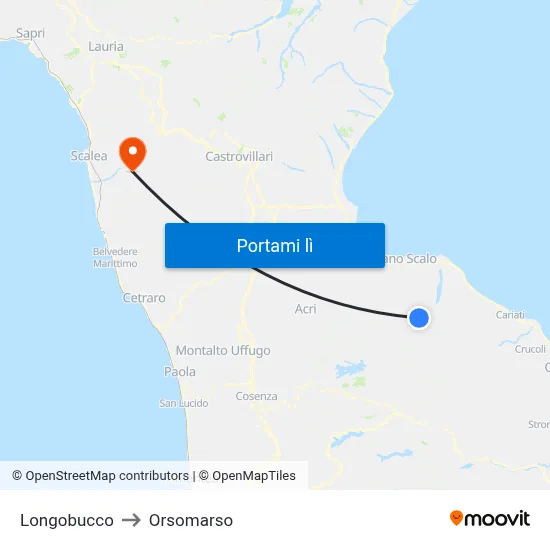 Longobucco to Orsomarso map