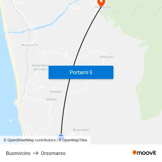 Buonvicino to Orsomarso map
