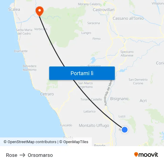 Rose to Orsomarso map