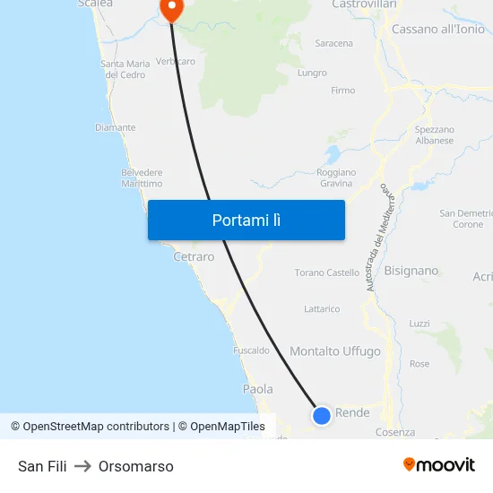 San Fili to Orsomarso map