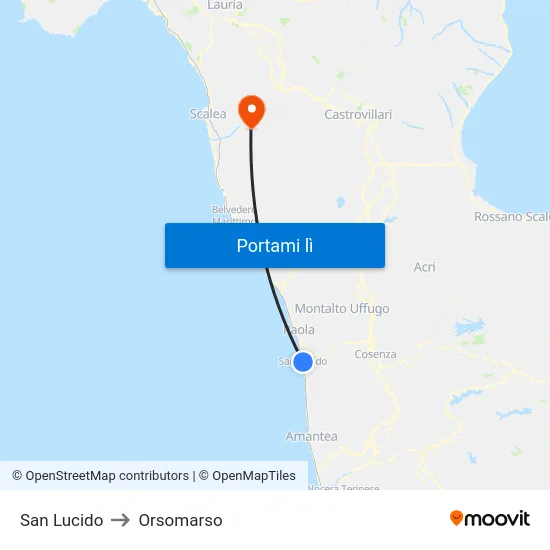 San Lucido to Orsomarso map