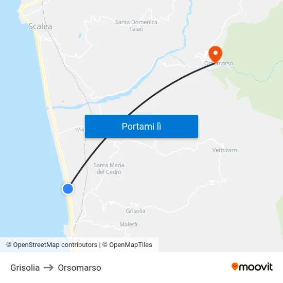 Grisolia to Orsomarso map