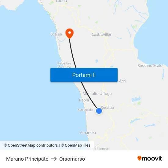 Marano Principato to Orsomarso map