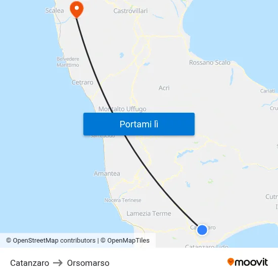 Catanzaro to Orsomarso map