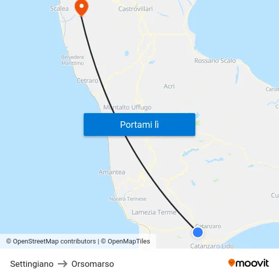 Settingiano to Orsomarso map