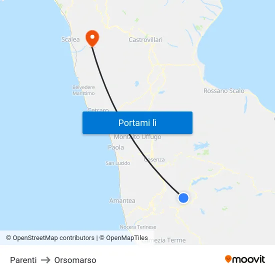 Parenti to Orsomarso map