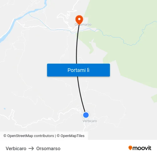 Verbicaro to Orsomarso map