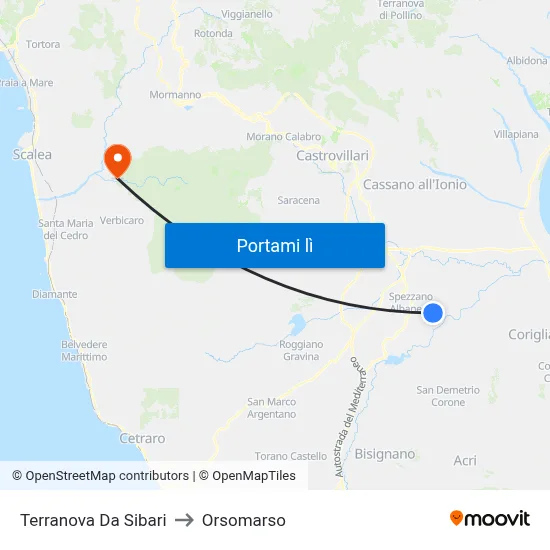 Terranova Da Sibari to Orsomarso map
